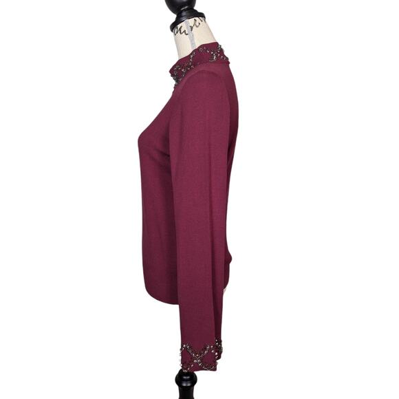 Ann Taylor Mock Neck Jewel Trimmed Sweater Maroon Size M - Picture 2 of 15